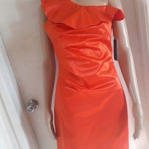 NWT lAUNDRY BY SHELLI SEGALHOT  ORANGE ONE SHOULDER RUFLE SHORT DRESS SIZE  US 6